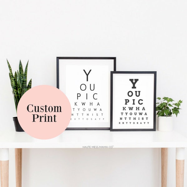 Personalized Eye Chart| Custom PHYSICAL Print| Made to Order| Monochrome| Multiple Color Options Available