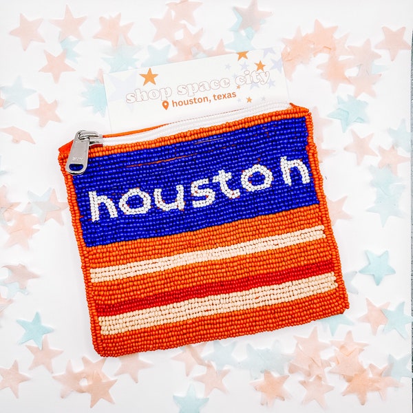 Houston Astros Hand Beaded Privacy Pouch | Houston Astros Bag | Wallet | Coin Purse | Satin Backing Zipper Closure
