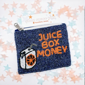 Houston Astros Hand Beaded Privacy Pouch | Juice Box Minute Maid Bag | Wallet | Coin Purse | Satin Backing Zipper Closure