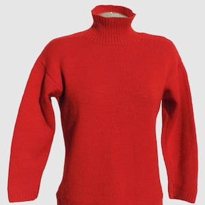Vintage Wool Hand Knit Mock Neck Red Pullover Sweater Women Small