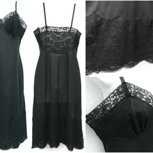 Vintage Vanity Fair Lace Bodice Silky Nylon Tricot Full Dress Slip Lingerie Black 34 Small