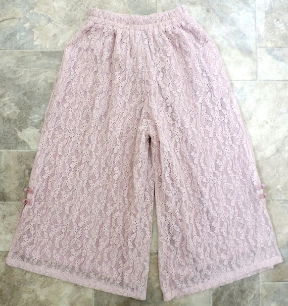 Dusty Pink Lace Culottes Lined Hem Detail Palazzo Wide Leg Small  