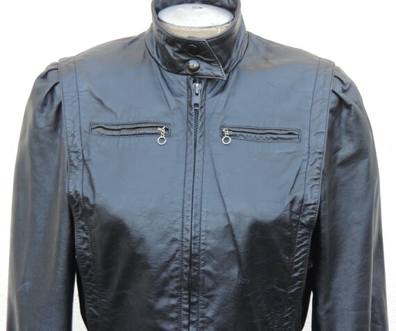 Wm's Leather Moto Biker Jacket Chest Zippers Snap… - image 5