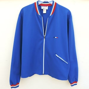 IZOD Vintage 60s 70s Bomber Jacket Made in Norway-Exclusive for Odlo-Stretch Blue Nylon Men Medium