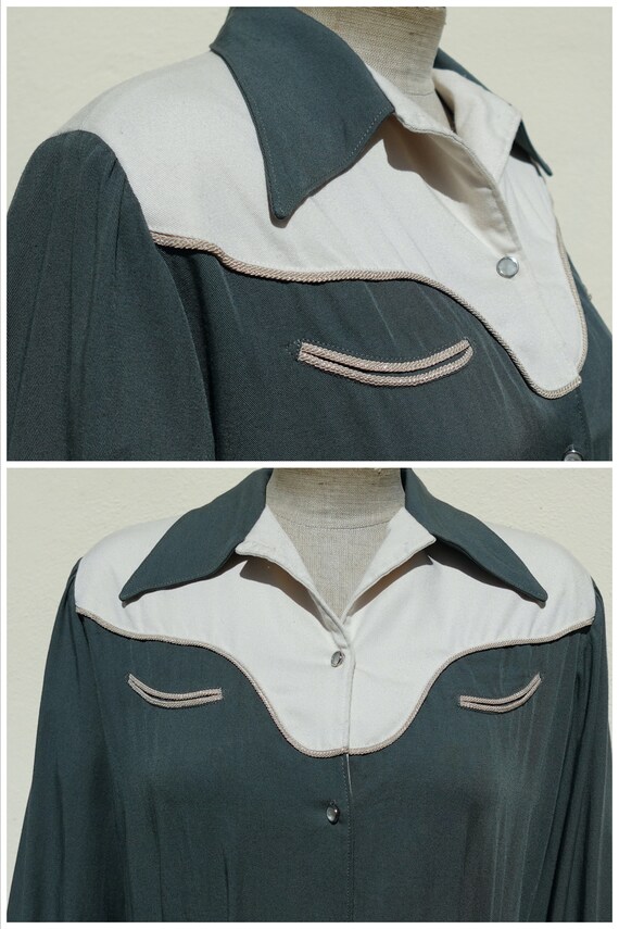 2-Tone Western Style Shirt Blouse Women Large - image 3