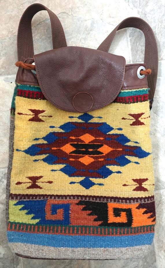 Handwoven Rustic Wool & Leather Backpack