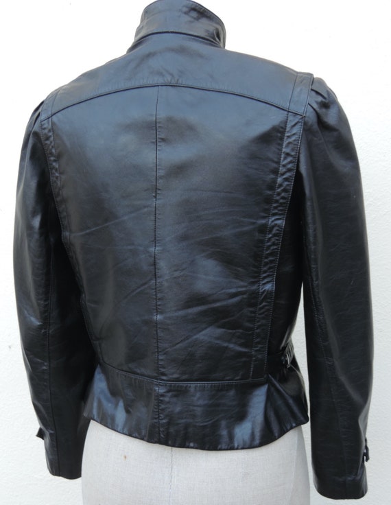 Wm's Leather Moto Biker Jacket Chest Zippers Snap… - image 6