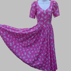 Laura Ashley Vintage 80s Floral Dress UK Romantic Cotton Full Long Skirt XS