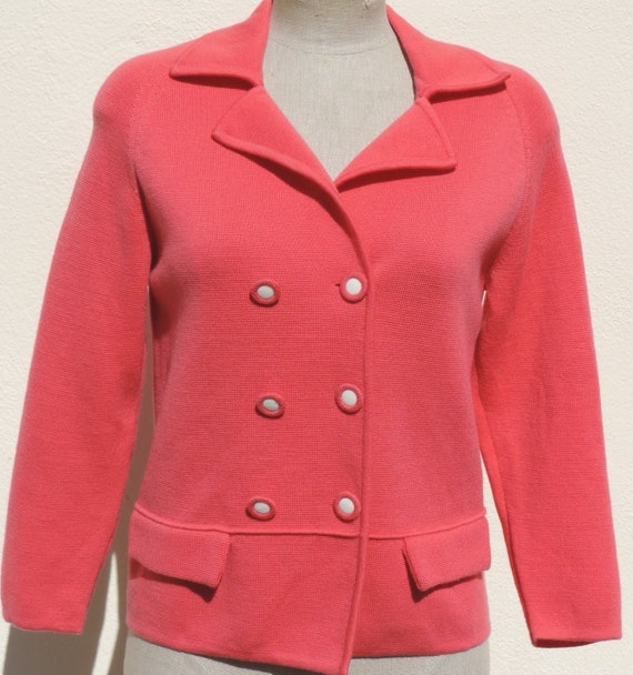 60s Mod Coral Pink Wool Knit Double Breasted Jacke