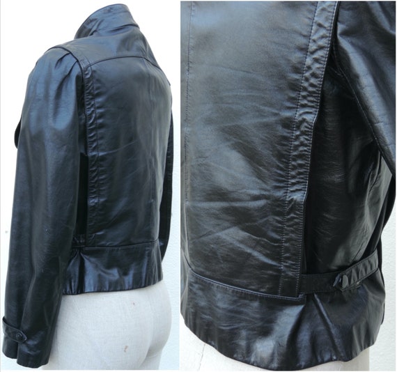 Wm's Leather Moto Biker Jacket Chest Zippers Snap… - image 7