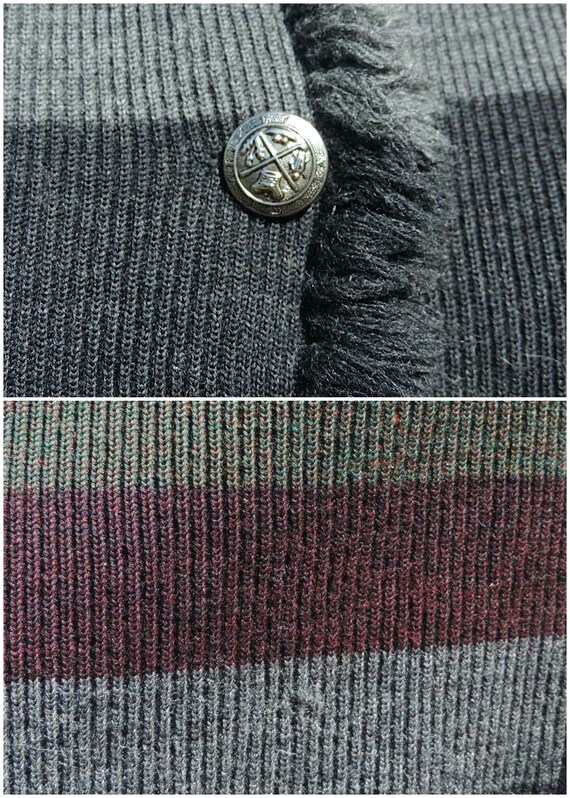 Vintage Italian Wool Knit Gray Striped Fringe Sil… - image 10