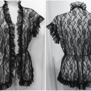 Black All Lace Blouse Top Robe Bed Jacket Nylon Medium to Large