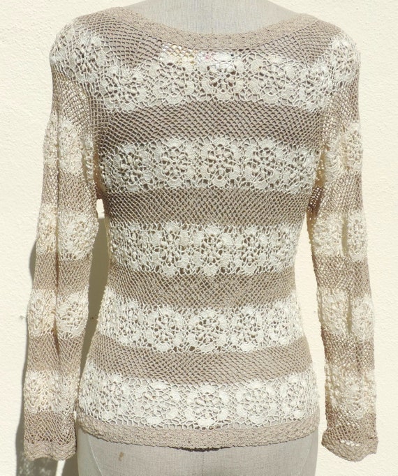 Lim's Hand Crochet Cotton Blouse Top Openwork Swe… - image 2