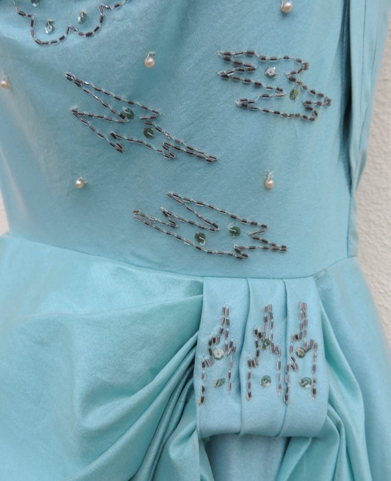50s Beads & Sequins Blue Prom Party Pageant Forma… - image 6