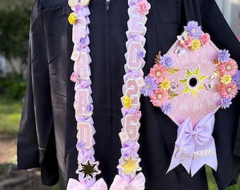 Rapunzel inspired grad cap and or lei