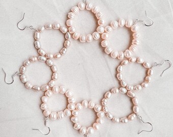 Pendientes de aro bohemios con perlas de agua dulce, plata de ley 925