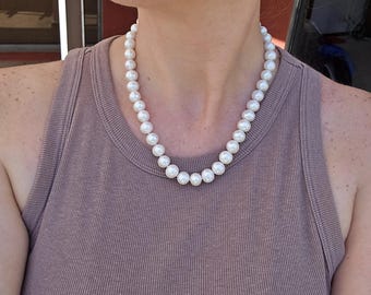 Collar de perlas reales con cierre de seguridad relleno de oro de 14k