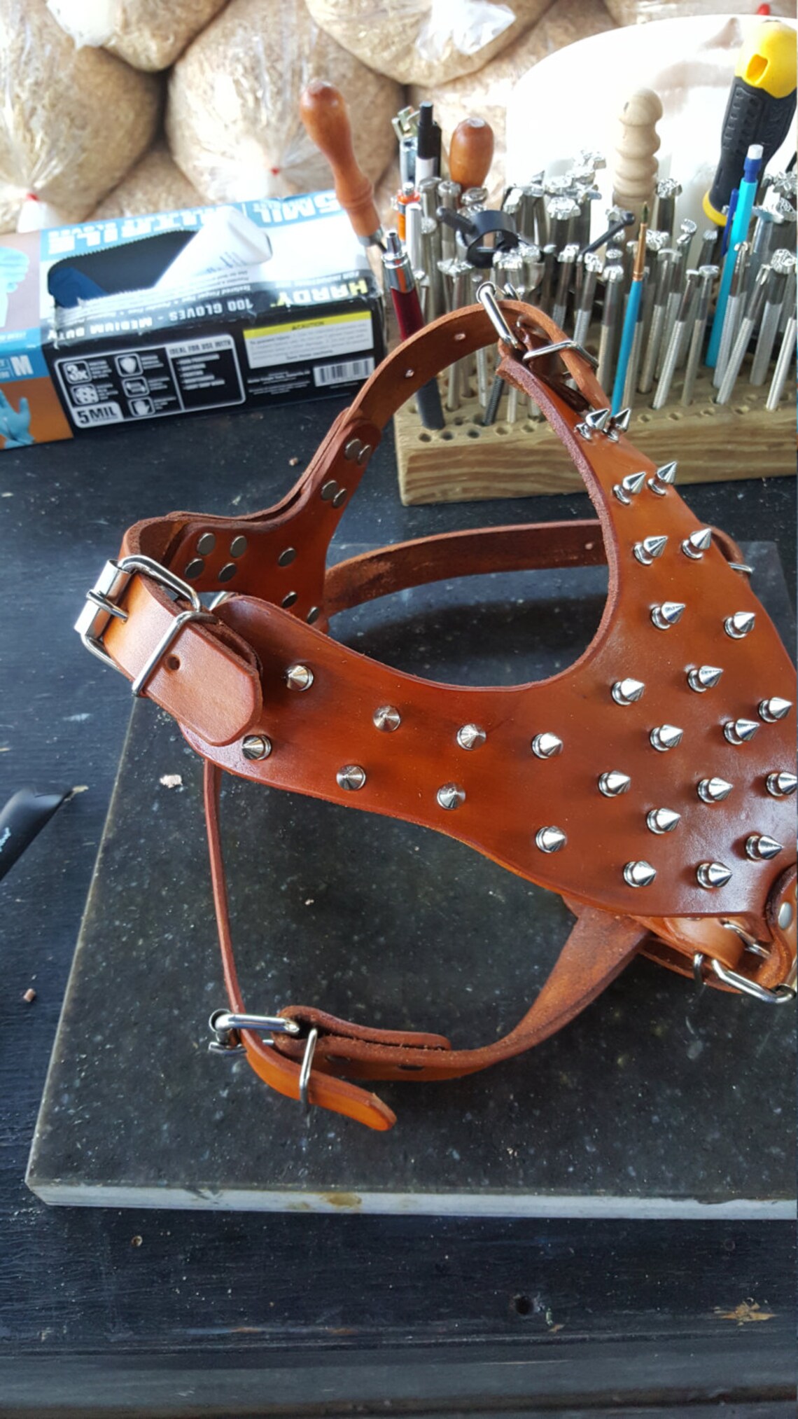 Leather Dog Harness Leather Dog Harness With Spikes Hand Etsy