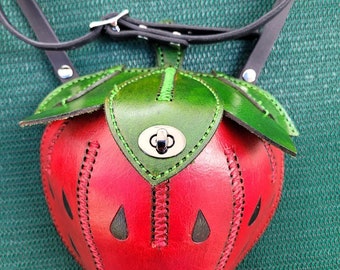 Leather Purse, Strawberry Leather Purse, Leather Bag, Strawberry Leather bag, Strawberry