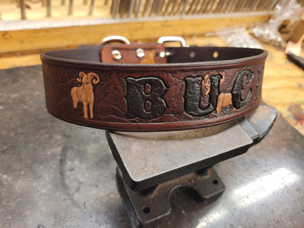 Dog Collar, Leather Dog Collar, Dog Name, Wildlife Pattern, Deer