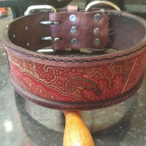 Dog Collar, Leather Dog Collar, Vintage look, Paisley Design, Medium Dog Collar, Large Dog Collar, Handmade