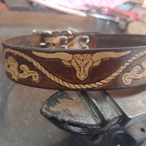 Dog Collar, Leather Dog Collar, Rodeo Dog Collar, Bull Head, Western Dog Collar. Small Dog Collar