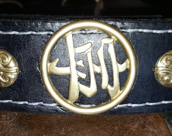 Collar de perro, collar de cuero para perro, dragón chino de latón, collar para perro mediano, collar para perro grande, hecho a mano
