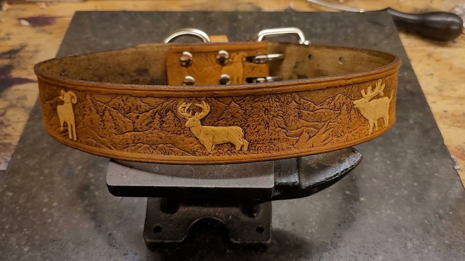 Dog Collar, Leather Dog Collar, Wildlife Pattern, Deer, 1.5''inch