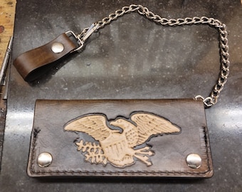 Biker's Wallet, Men's Wallet, chain leather Bikers wallet, Long Flat wallet with chain, Eagle wallet,