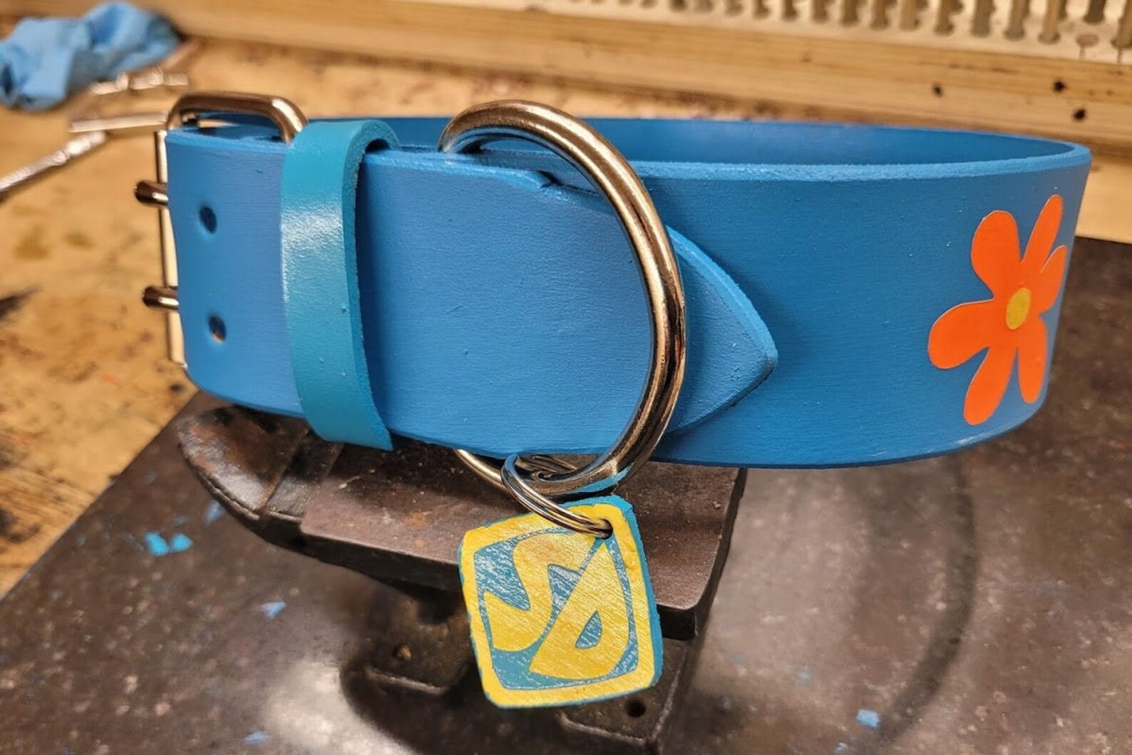 Leather Dog Collar Scooby Doo themed Flowers Scooby Tag Etsy