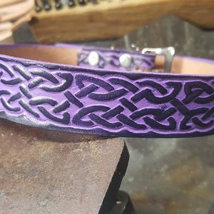 Dog Collar, Leather dog collar, Celtic Design, Purple and Black, Dog collar,