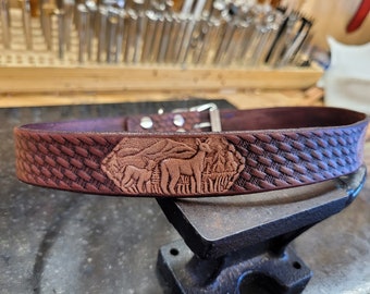 Dog Collar, Leather dog collar, Hunting Dog Collar, Deer Pattern, 1''inch wide, Embossed, Handmade, Small Dog Collar, Medium Dog Collar