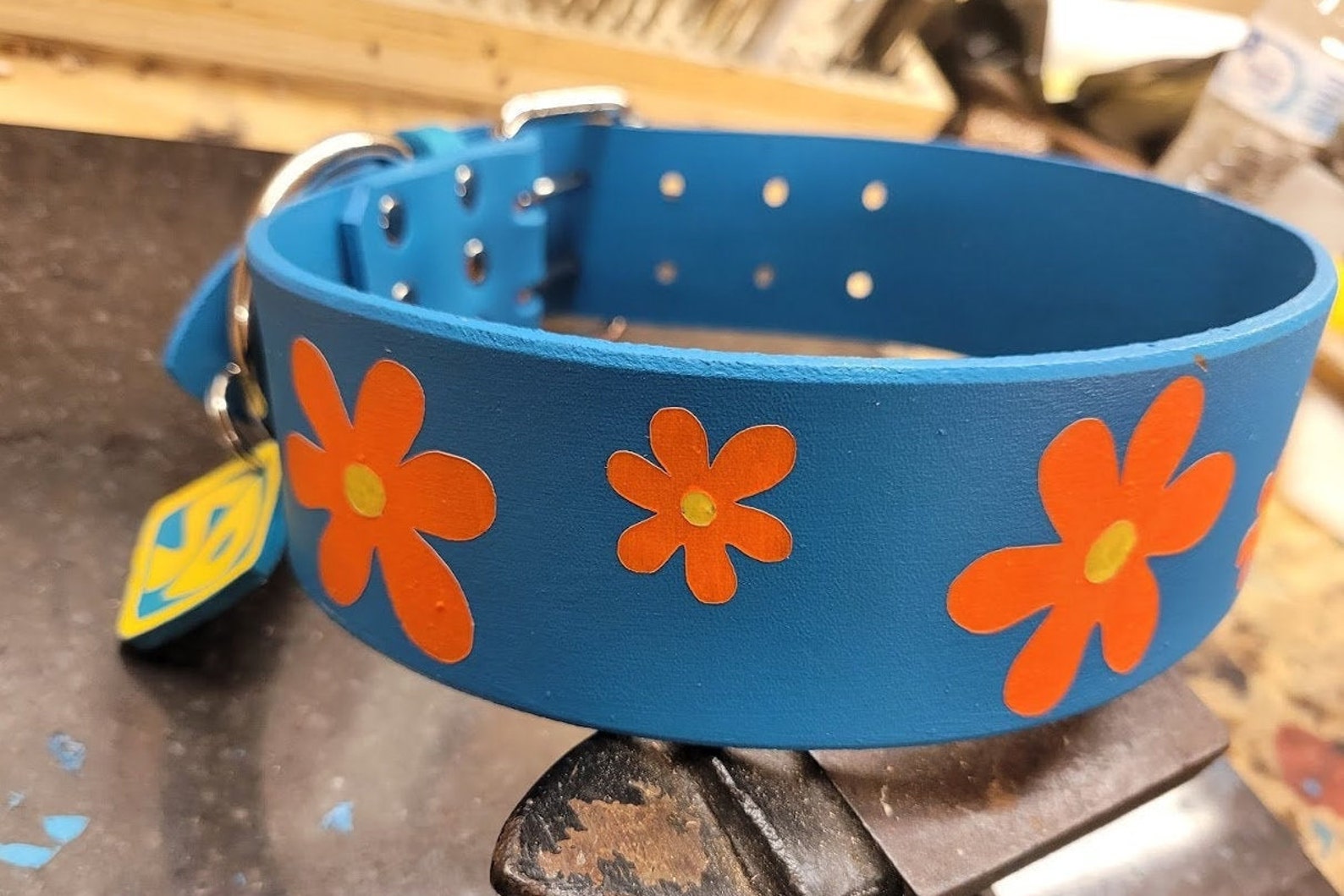 Leather Dog Collar Scooby Doo themed Flowers Scooby Tag Etsy