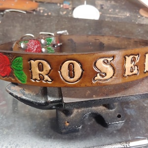 Dog Collar, Leather Dog Collar, Roses, Custom Made, Floral, Personalized Dog Name