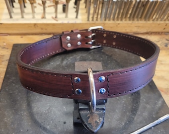 Dog Collar, Leather Dog Collar, Heavy Duty Dog Collar, Two Ply, Stitched, Double Ply Dog Collar, Mahogany Color