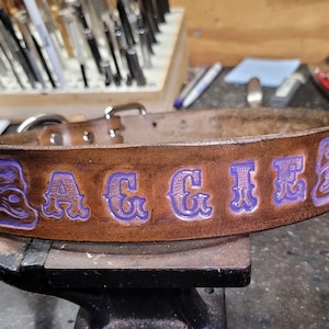 Dog Collar, Leather Dog Collar, Customized with Dogs Name, Western dog collar, Handmade, Medium Dog Collar, Large Dog Collar, 1.5&quot; wide,