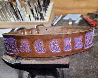 Dog Collar, Leather Dog Collar, Customized with Dogs Name, Western dog collar, Handmade, Medium Dog Collar, Large Dog Collar, 1.5" wide,