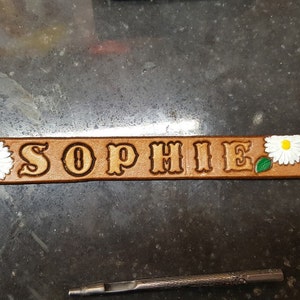 Dog Collar, Leather Dog collar. Handmade, Daisy Flower Dog Collar, with Butterflies, Personalized Dog Collar, Small Dog Collar
