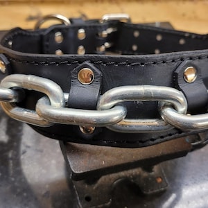 Dog Collar, Leather Dog Collar, Big Dog Collar, Heavy Duty Dog Collar, Leather with Chain, Black Leather, Great Danes, Cane Corso, Mastiff,