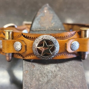 Dog Collar, Leather Dog Collar, Sherrif Star with 22LR Bullets Dog Collar, Handmade, Tiny Dogs, Small dogs, 3/4inch wide