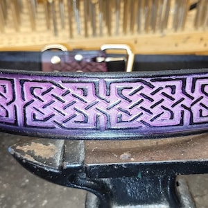 Dog Collar, Leather dog collar, Celtic Design, Purple and Black, 1.5 inches wide, handmade, Medium Dog Collar, large Dog Collar