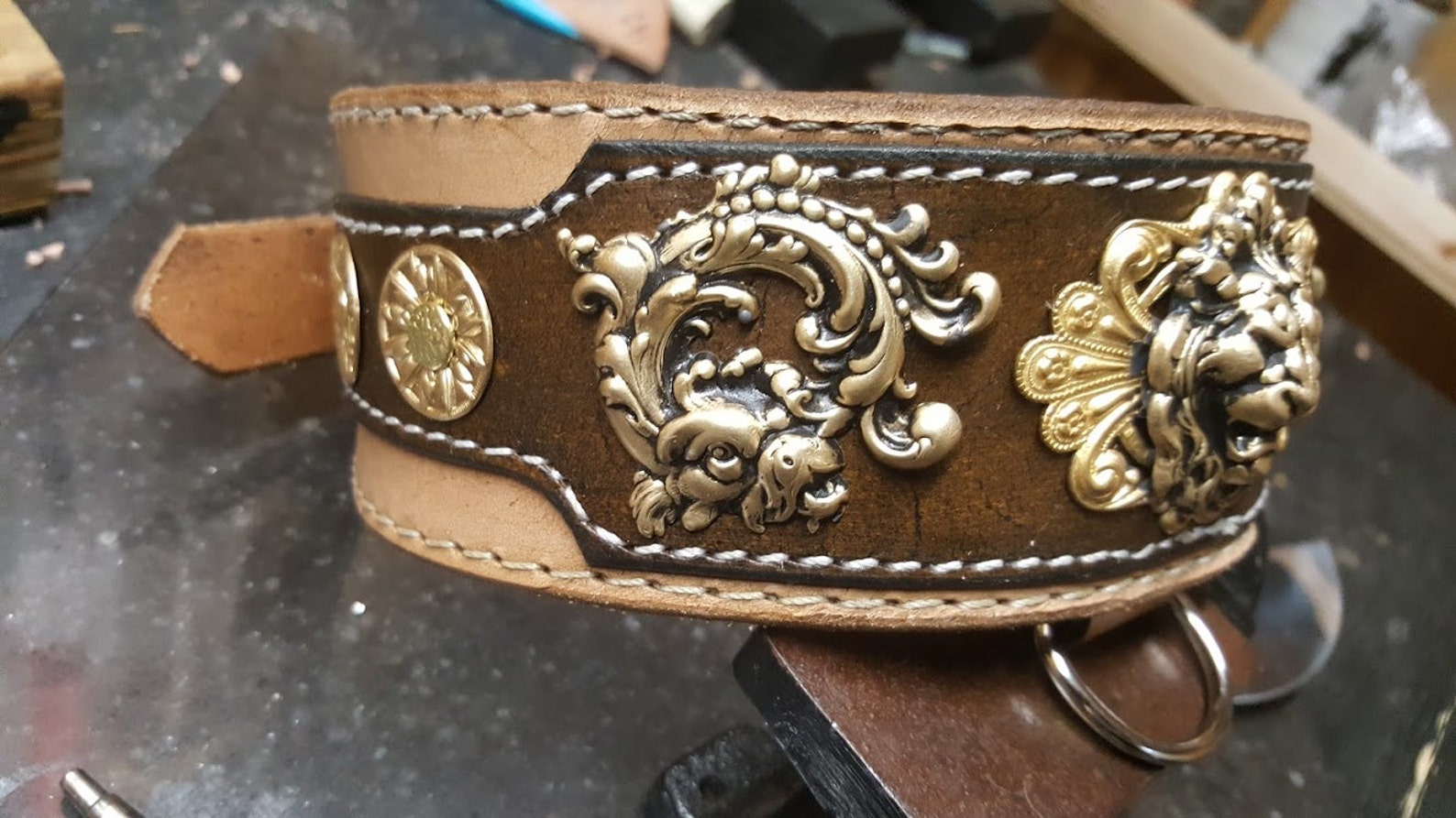 Leather Dog Collar Brass Lion Dragons Vintage Victorian Etsy