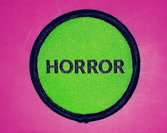 HORROR Section - Woven PATCH, iron-on - VHS, 80s, video store, tape sticker