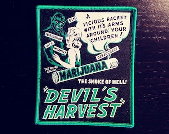 Devil's Harvest - Woven PATCH - Exploitation Cult movie - Marijuana Satan