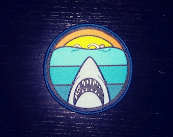 PATCH - Great White Shark attack - JAWS Horror Monster movie Beach - woven, iron on