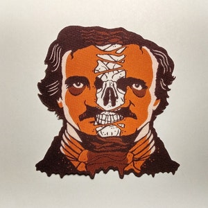 PATCH - Edgar Allan Poe - 4 x 4" geweven, opstrijkbaar, schedel, horror, literatuur, The Raven