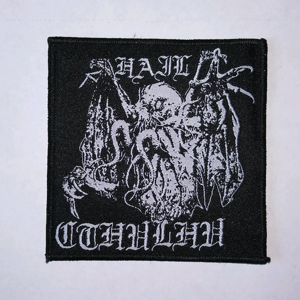PATCH - Hail Cthulhu - HORROR / Monster, Woven patch - H.P. Lovecraft, sew-on