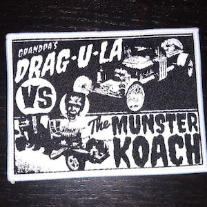 PATCH - The Munsters - WOVEN, iron on - Dragula vs Munster Koach. Herman Grandpa