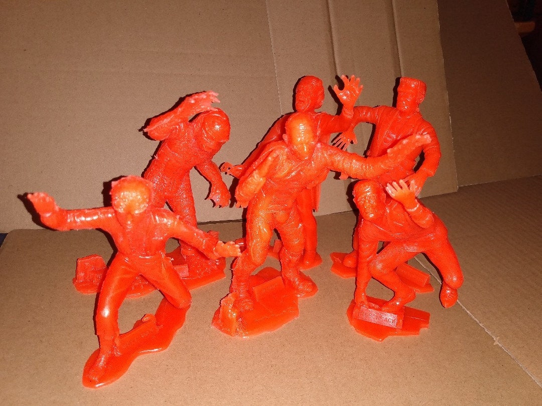Marx Monsters Full Set of 6 Recasts in ORANGE Plastic Universal Monsters, Creature, Frankenstein