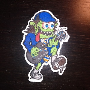 Patch - &quot;Dangus&quot; - woven patch - heavy metal rock and roll fink SG guitar AC/DC